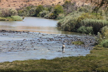 Angler wading in river