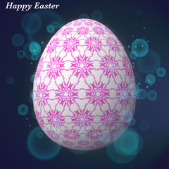 Happy Easter – Frohe Ostern, Artfully designed, abstract and colorful easter egg, 3D illustration on background with bokeh and light leaks