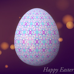 Happy Easter – Frohe Ostern, Artfully designed, abstract and colorful easter egg, 3D illustration on background with bokeh and light leaks