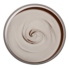 glass bowl of chocolate cream or melted chocolate isolated on white