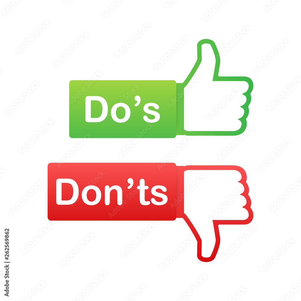Poster do's and don'ts like thumbs up or down. flat simple thumb up symbol minimal round logotype element s