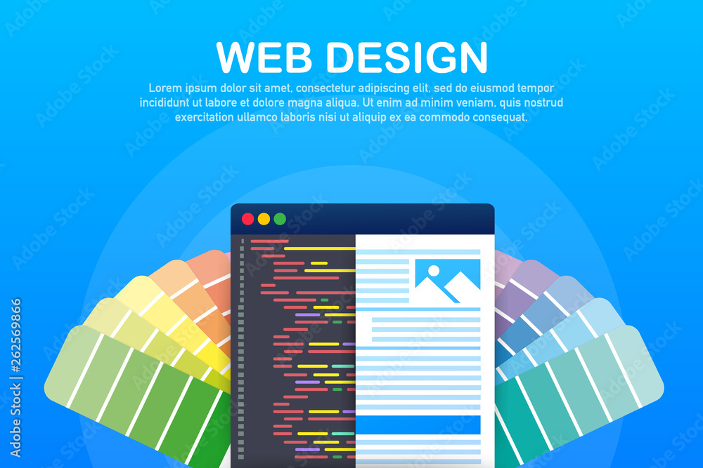 Poster web design illustration. concept of creating websites, designed banners for ui, ux design and web de