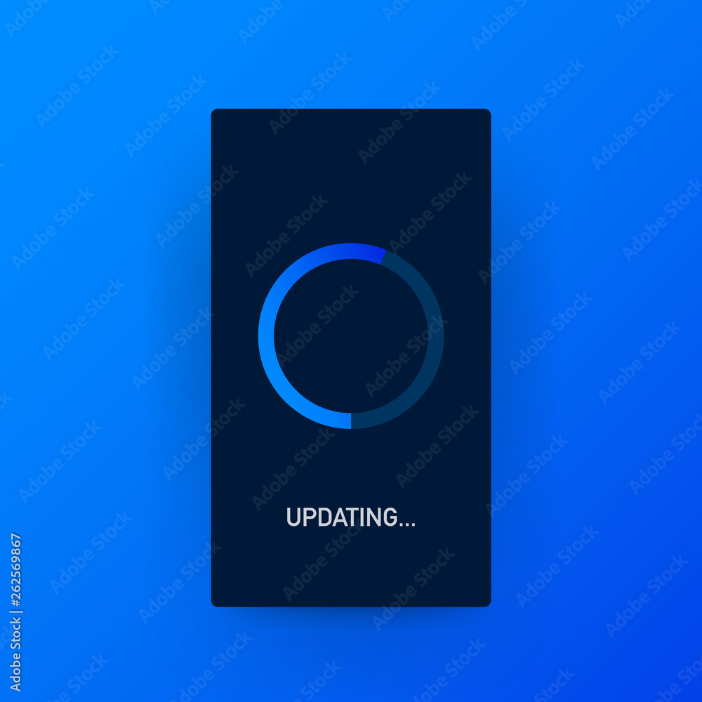 Poster system software update, data update or synchronize with progress bar on the screen. vector illustrat