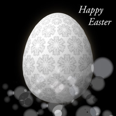 Happy Easter – Frohe Ostern, Artfully designed, abstract and colorful easter egg, 3D illustration on background with bokeh and light leaks