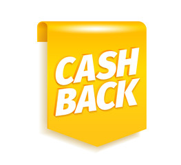 Cash back bookmark flag. Shining gold. Cashback word letters. Icon labels emblem 3d vector realistic. Color Illustration.