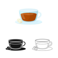 Vector design of cup and tea logo. Set of cup and breakfast stock symbol for web.