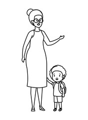 young mother with little son characters