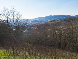 View on city Beroun from hill above, early spring, Czech Republic
