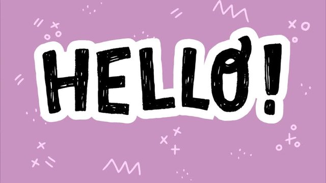 Animated lettering word Hello with moving doodles