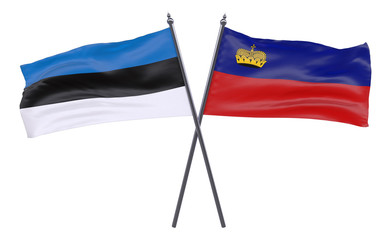 Estonia and Liechtenstein, two crossed flags isolated on white background. 3d image