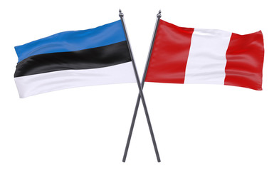 Fototapeta na wymiar Estonia and Peru, two crossed flags isolated on white background. 3d image