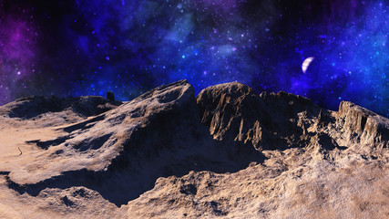 Obraz na płótnie Canvas Asteroid surface, alien landscape