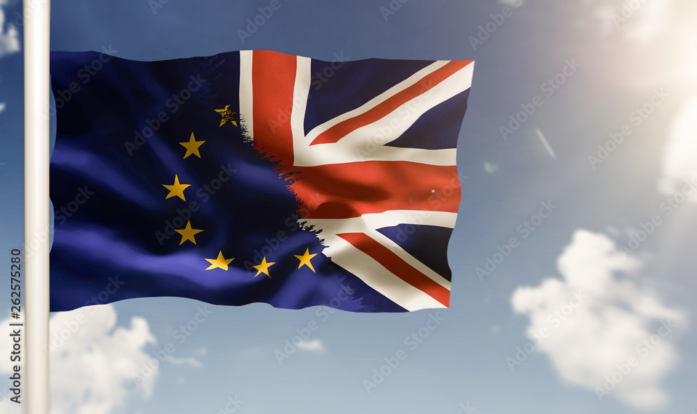 Canvas Prints waving brexit flag on pole against blue sky