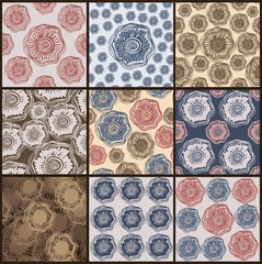 Set of eight colorful floral patterns (seamlessly tiling).