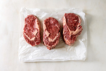 Raw beef steaks