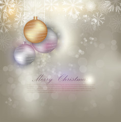 Elegant Christmas background with snowflakes gold light. Vector illustration