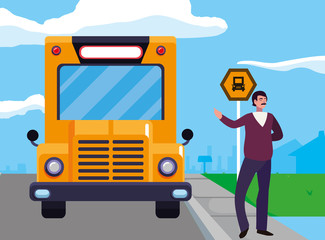 teacher male in stop bus