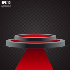 Fototapeta premium Podium on bright background. Empty pedestal for award ceremony. Platform illuminated by spotlights. Vector illustration
