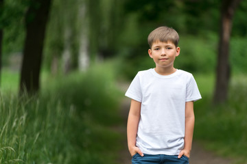 Portrait of a boy on a background of nature.