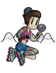 Roller girl character illustration on white
