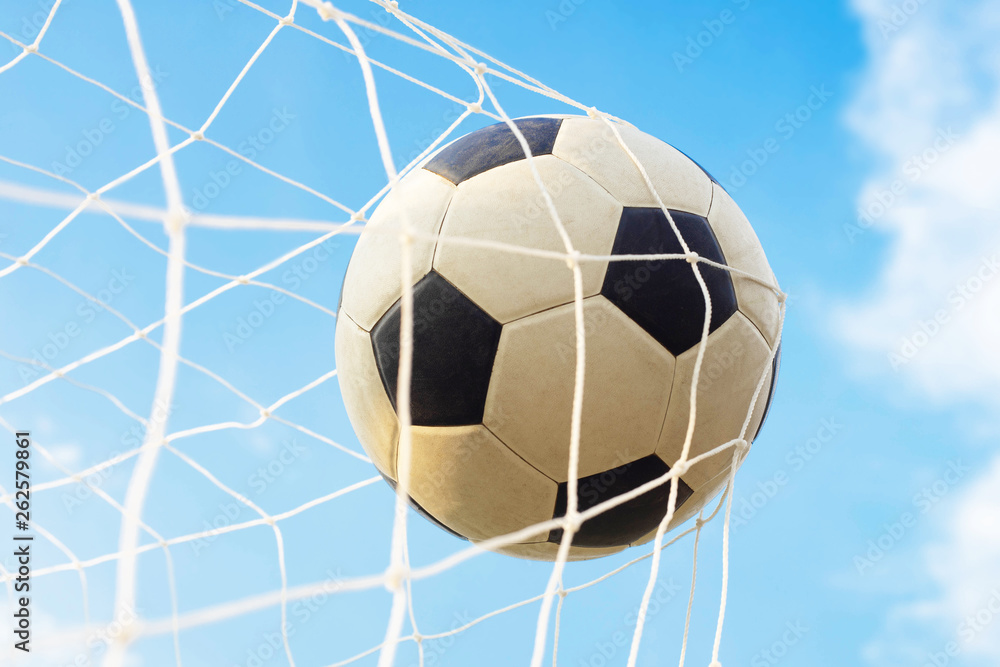 Wall mural soccer ball with net in goal