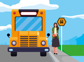 female teacher in bus stop