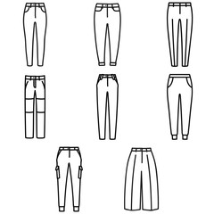 Set of women's pants outlined icons in white background