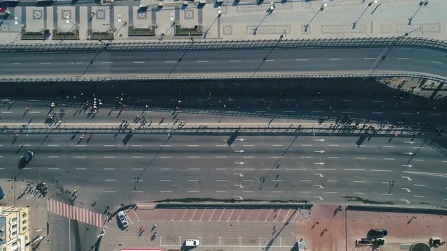 Marathon running on the street. Top view shot