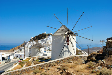 Fototapeta na wymiar Windmills at Hora village, Serifos island, Greece