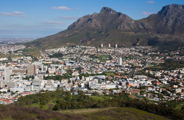 Fototapeta na wymiar Aerial view of Cape town South Africa from a helicopter. Panorama Cape Town South Africa from birds eye view on a sunny day.