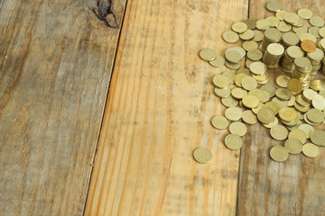 Coin turkish liras on dirty wooden background