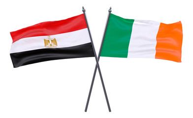 Egypt and Ireland, two crossed flags isolated on white background. 3d image