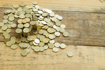 Coin turkish liras on dirty wooden background