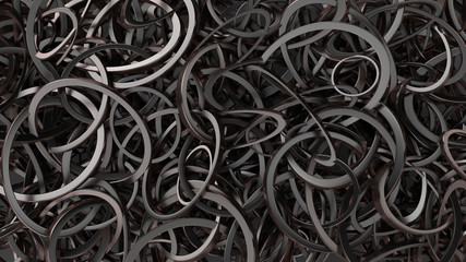 Abstract background chrome cylinders with dynamic 3d cylinders. 3d illustration, 3d rendering.