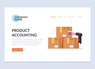 Fototapeta premium Barcode scanner scanning box label information data. Cargo delivery sale web page banner concept. Vector flat cartoon graphic design isolated icon illustration