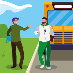 teachers classic and sports in stop bus
