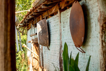 garden decoration with old pots on the farm