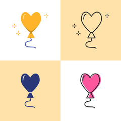 Heart shaped balloon icon set in flat and line styles
