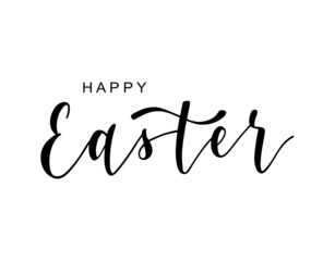Fototapeta na wymiar Hand sketched Happy Easter typography lettering poster. Modern calligraphy. Black sign isolated on white background. Vector illustration.