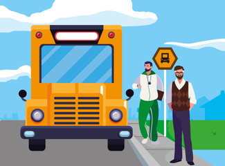 teachers classic and sports in stop bus