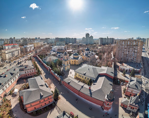 Moscow. Intercession Pokrovsky Monastery of the Russian Orthodox Church. Aerial Drone view
