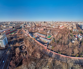 Donskoy Monastery is a major monastery in Moscow. Aerial drone view