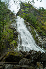 Rocky Brook Falls flows out of the Olympic National Park near Brinnon, Washington on Washington's Olympic Peninsula