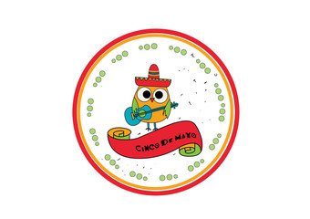 Beautiful vector illustration with design for Mexican holiday 5 may Cinco De Mayo. Vector template with traditional Mexican symbols skull, Mexican guitar, flowers, red pepper