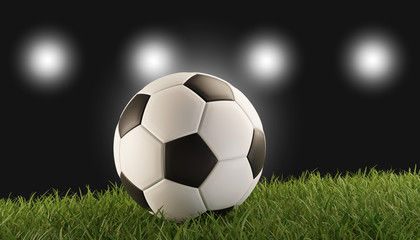Fototapeta premium soccer ball green grass 3d-illustration and flood lights