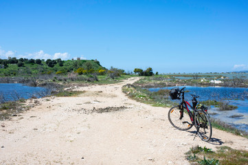 A bicycle on a path at a natural place