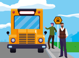 teachers couple in bus stop