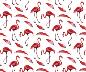 Obraz premium Vector flamingo pattern. Ethnic seamless pattern ornament. Vector pattern. 