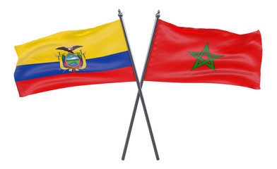 Fototapeta na wymiar Ecuador and Morocco, two crossed flags isolated on white background. 3d image