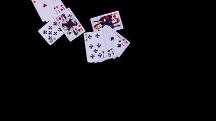 cards are scattered on a black background